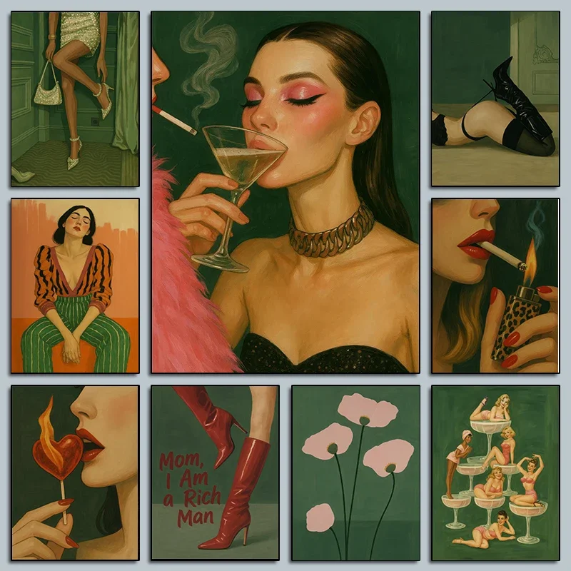 الموضة الحديثة المؤنث الملصقات جريئة الصفاء Vintage الملابس الداخلية يطبع حائط لوح رسم الفن صور ديكور غرفة المعيشة المنزلي #1