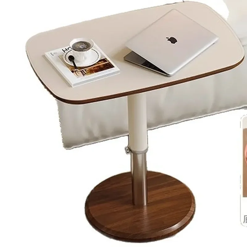 Adjustable Height Round Side Table Saddle Leather Lift Top Nightstand for Bedroom Living Room Sofa Compact Bauhaus Design