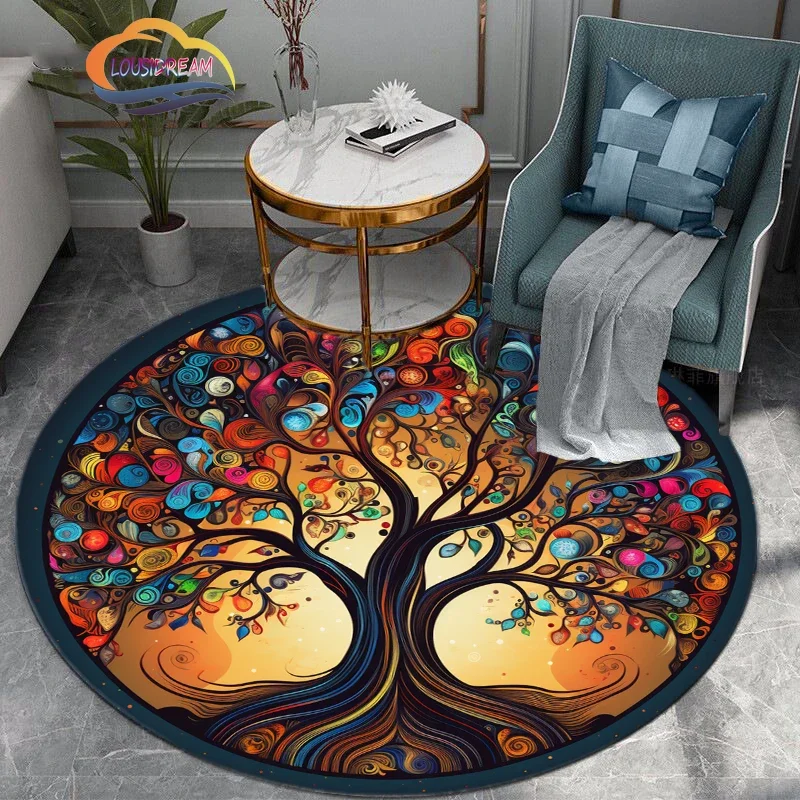 Tree of Life Color Printed Rug    Pattern Round Carpet Living Room  Mat Bedroom Corridor Decoration