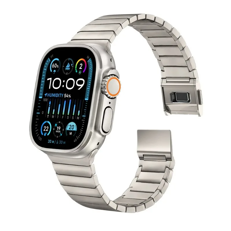 Magnetic Buckle Bamboo Link Titanium Steel Metal Watch Band for Apple Watch S10 Ultra Stainless Steel Strap Smart Watch Band