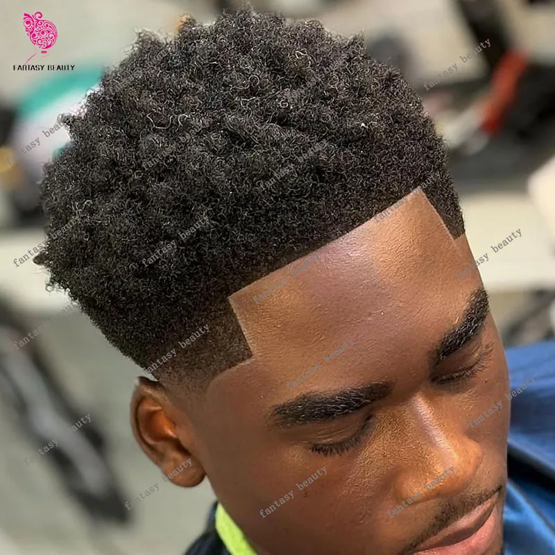 

6 мм афро вьющиеся мужские парики черный серый 1B10 1B40 100% человеческие волосы супер прочный полный PU американский мужчина парик протез система