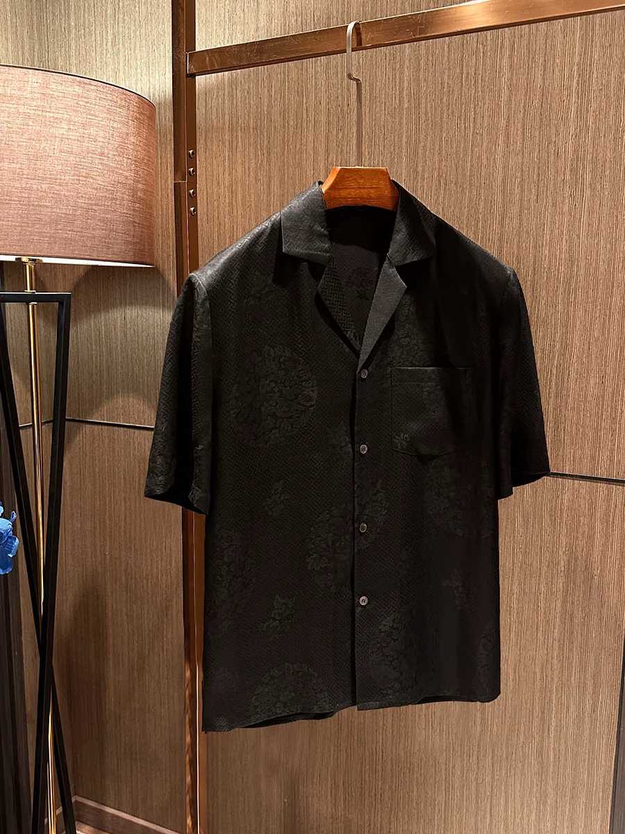 

Summer Men's Cuban Collar Silk Shirt True Silk Tang Silkworm Business Casual Breathable Short Sleeve Plant Floral Print