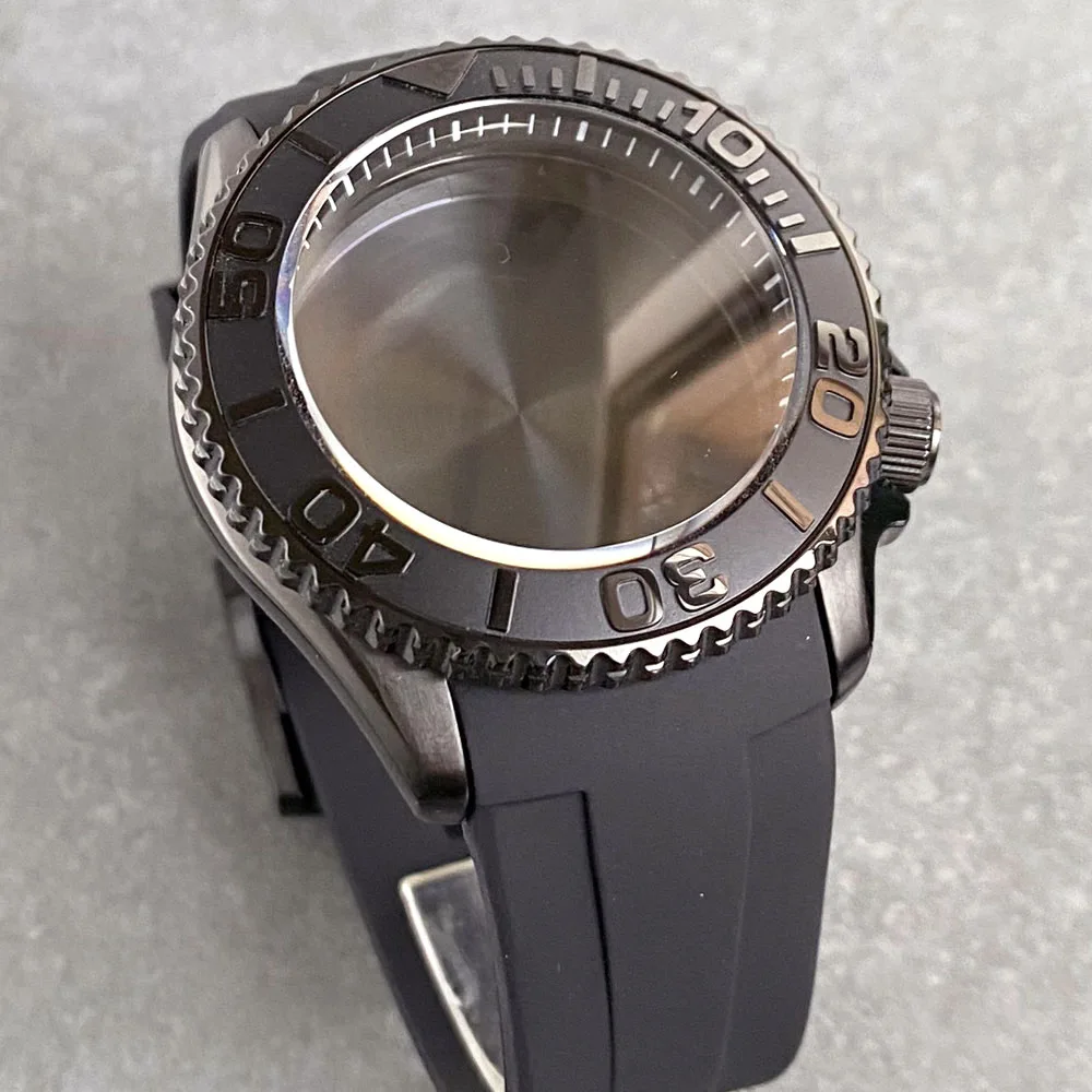 

41mm PVD Black Watch Case Fit NH35 NH36 Automatic Movement 200M Waterproof Domed Sapphire SKX007 Dive Watch Part Rubber Band