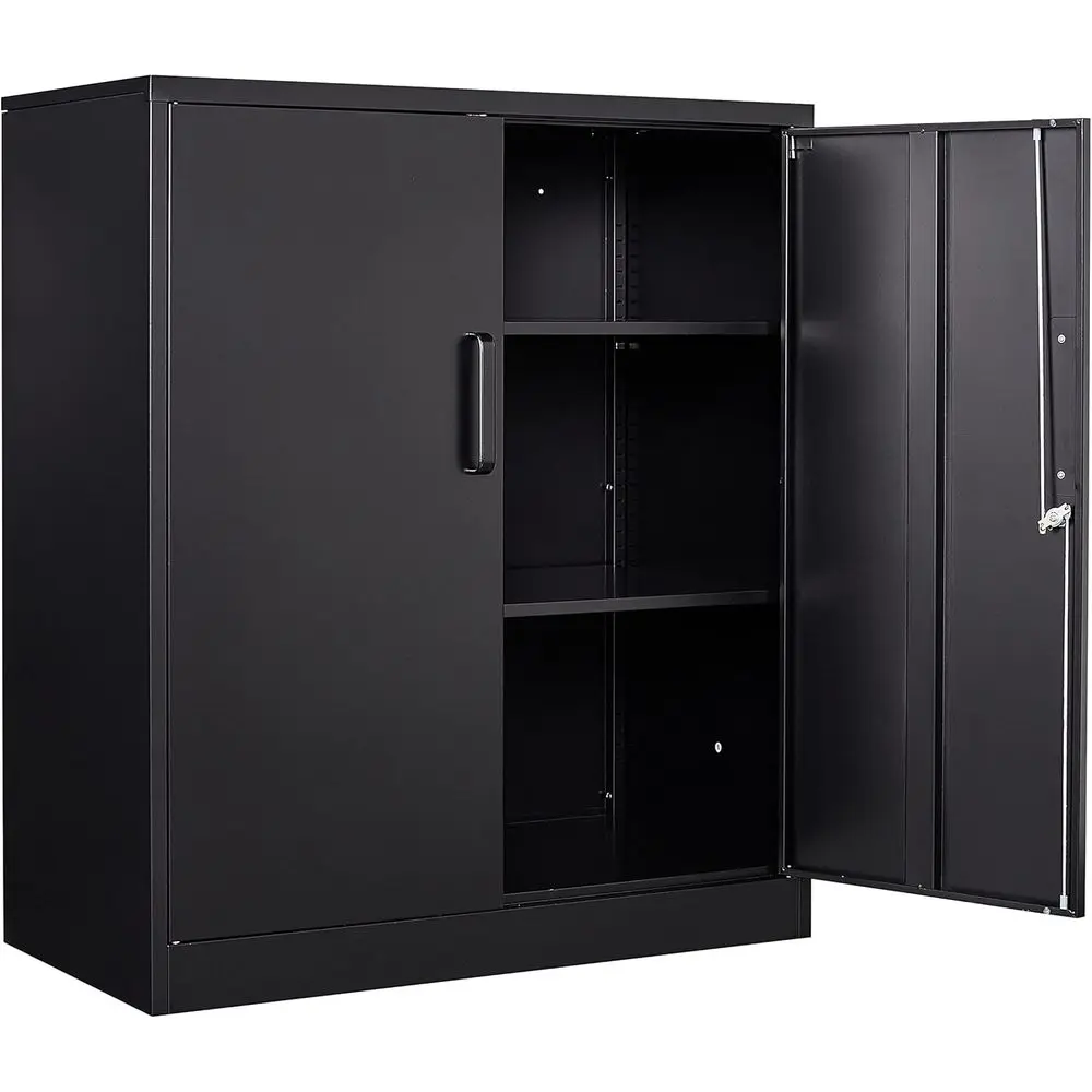 

Black Steel Lockable Garage Storage Cabinet with 2 Doors and 2 Adjustable Shelves - 35.5'' for Home, Office, Gym, School Use