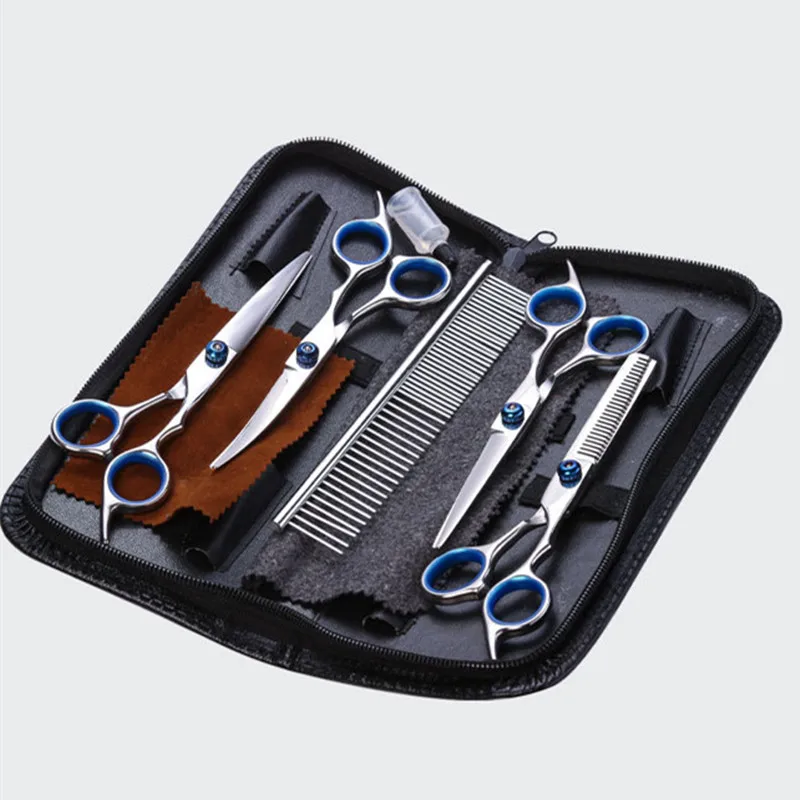 5pcs Pet Grooming Scissors Dog Hair Tool Set Professional Trimming Scissors Bent Scissors Stainless Steel Combs Storage Case