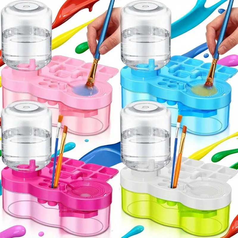Multi-Functional Paint Brush Rinsing Tools, With Color Palette and Brush Holder, Automatic Water Circulation Back to School