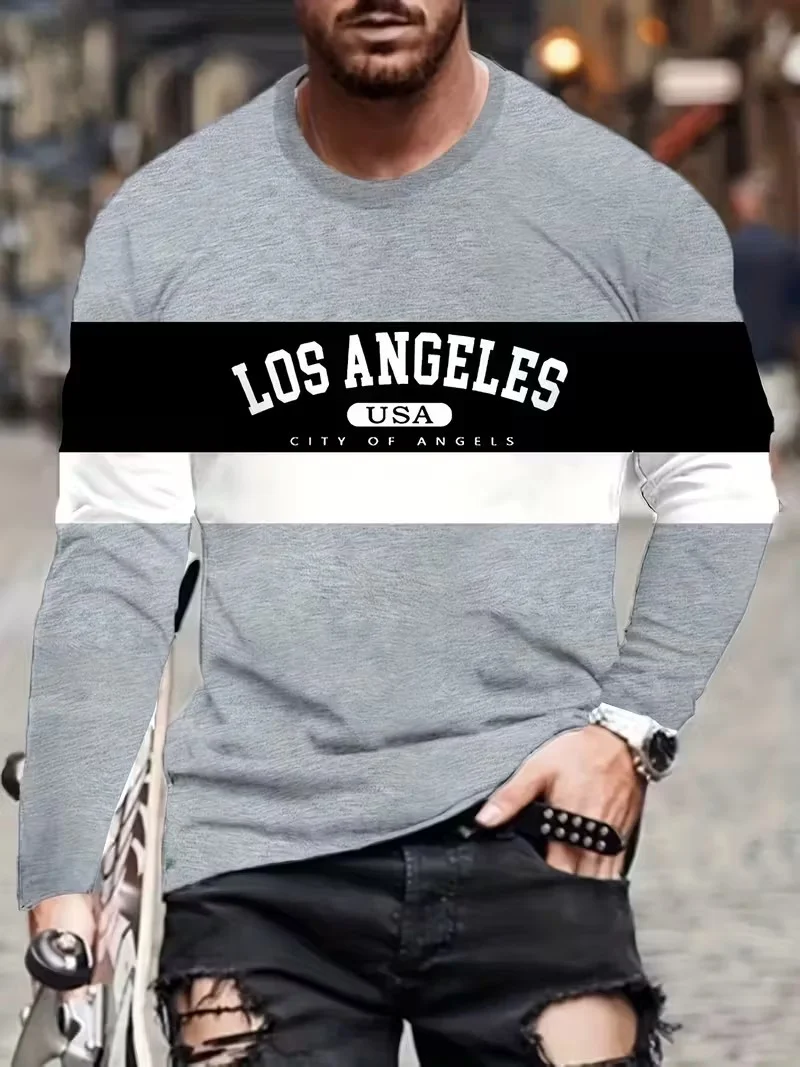 

Men's 2026 new loose and comfortable casual sports versatile fashion printed round neck long sleeved T-shirt tops