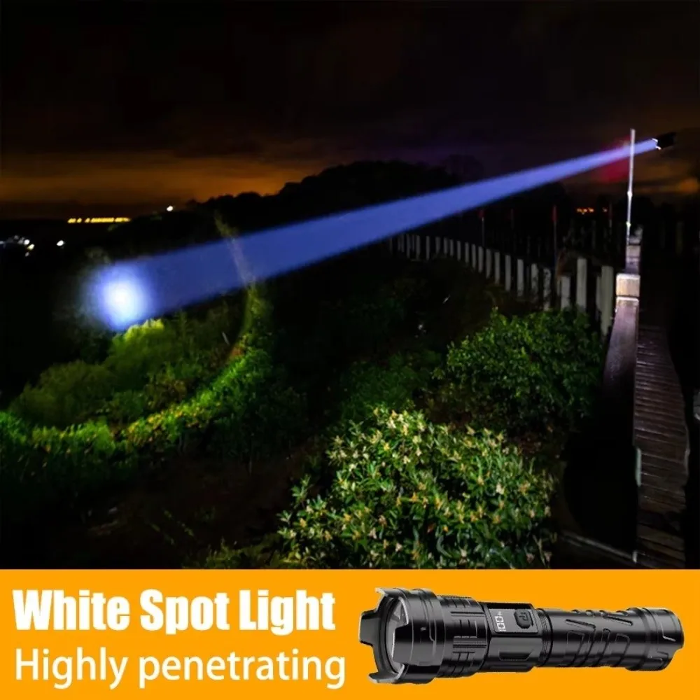 Rechargeable Super Bright LED Flashlight Portable Digital Display Outdoor Strong Light Flashlight Telescopic Sliding Zoom
