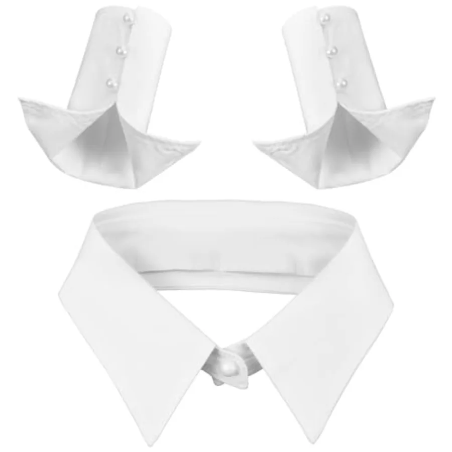 

3PCS White Fake Collar and Detachable Sleeves, Detachable Collar with Pearl Buttons, Fake Collar for Women, for Suits, Jackets,