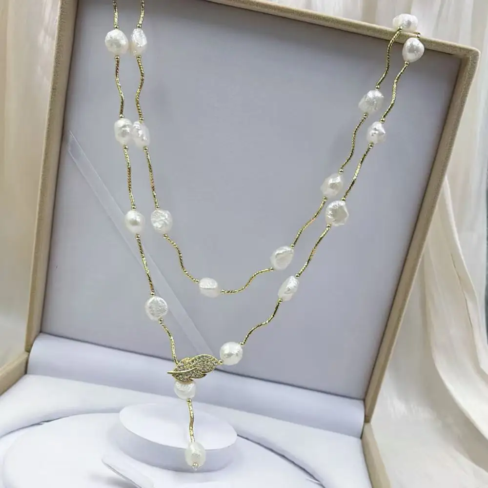 

10-12 мм Высокое качество белый барокко Reborn натуральный пресноводный жемчуг ювелирные изделия свитер Y-образной формы ожерелье 48 дюймов