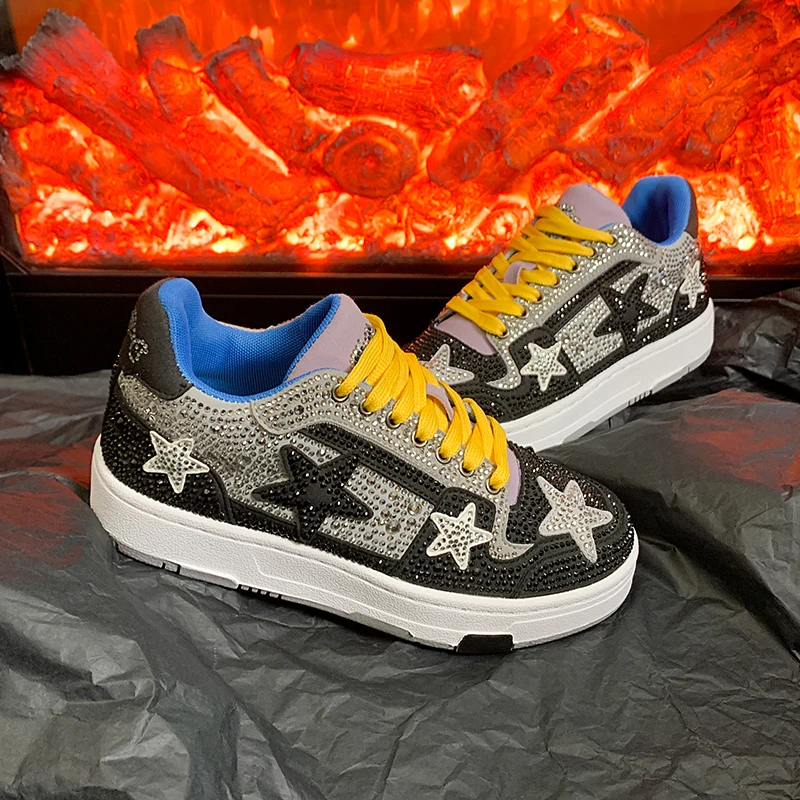 

2026 New Women's Fashion Casual Sports Shoes Luxury Water Diamond Women's Vulcanized Shoes Designer Flat Shoes Zapatos De Mujer