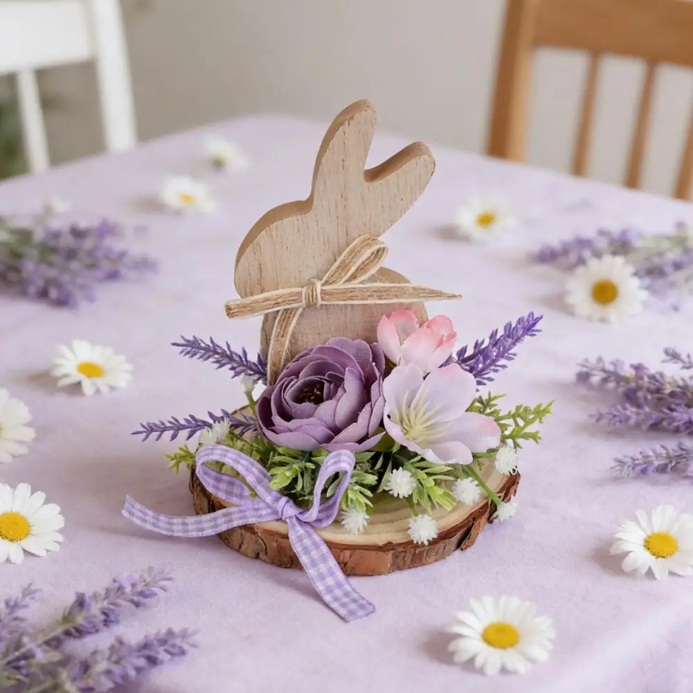 

Corrosion-resistant Bunny Decoration Easter Bunny Wooden Sign Decor Spring Flower Desktop Ornament Tiered Tray Tabletop for Home