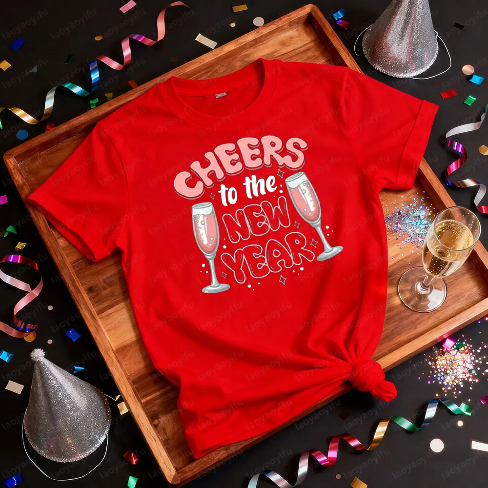 Saluti alla nuova camicia Felice anno nuovo Camicie da festa Famiglia abbinata per le vacanze Maglietta da donna Moda Casual Streetwear Top in cotone