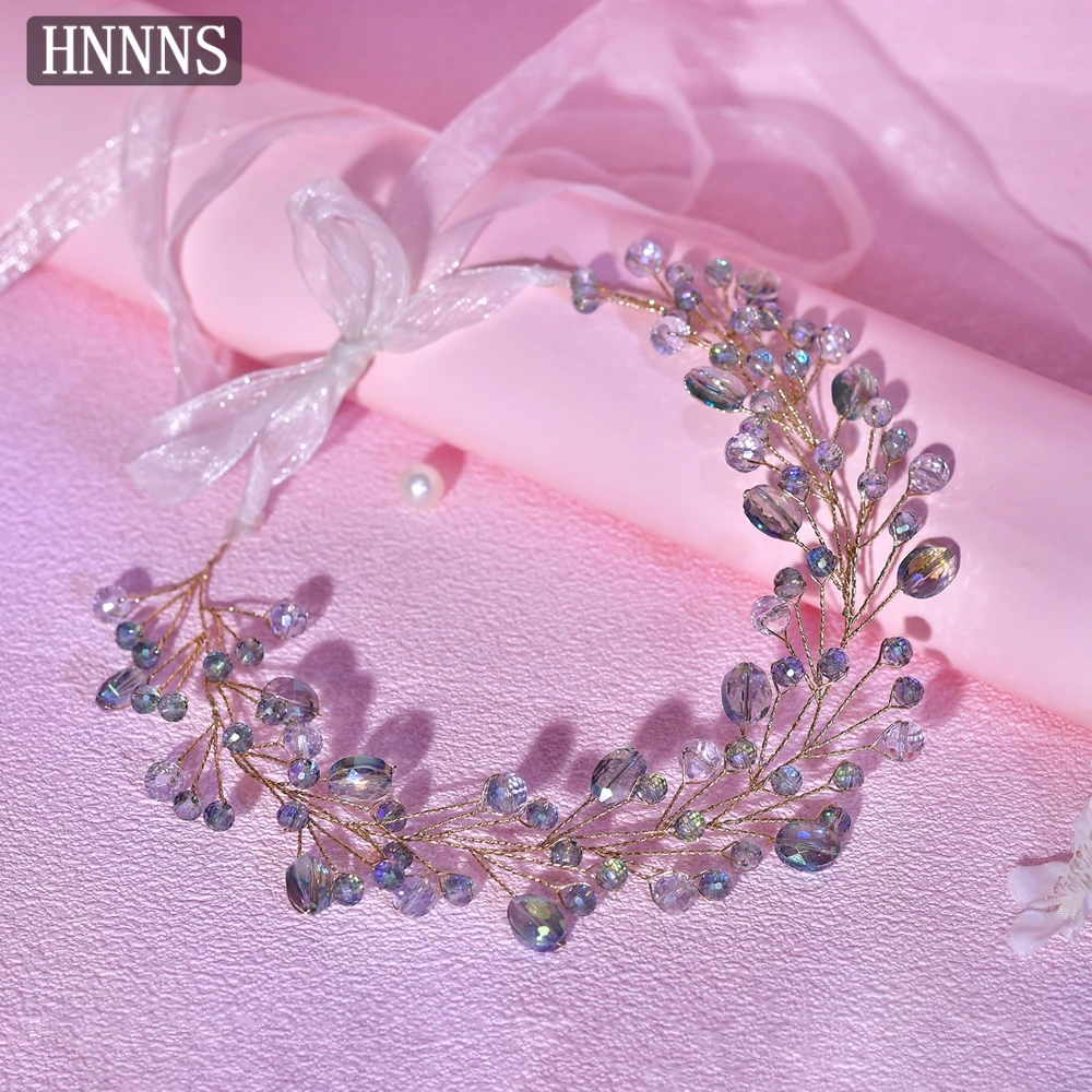 

HNNNS Elegant Crystal Flower Wreath Hairband Romantic Bridal Headdress Beach Party Ladies Accessories Handmade Jewelry A321