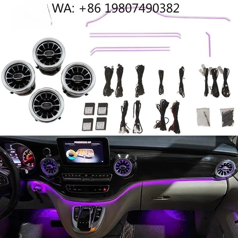 W447 Turbine Air Outlet Ambient Light Kit, 64 Colors RGB Interior LED Atmosphere Lamp Fit 2016-2023 MPV Car Interior Mod Accesso