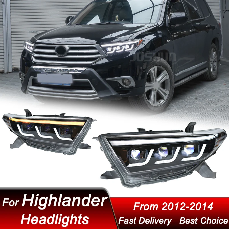 المصابيح الأمامية للسيارة تويوتا هايلاندر 2012-2014 لكزس نمط كامل LED كشافات الجمعية ترقية عدسة العارض اكسسوارات عدة