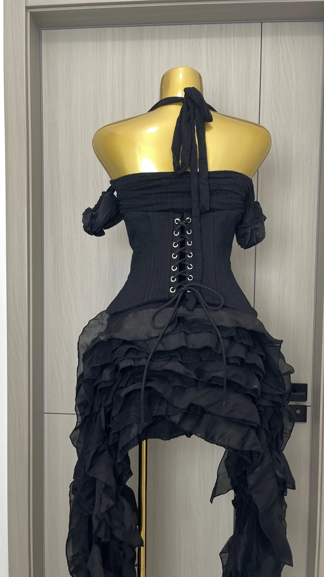 Women Skirt Suit Draped Dress Three Piece Sets Sexy Halter Ruffled Dress Lace-up Corset Top Shorts Party Cocktail Dress Vestidos image 3