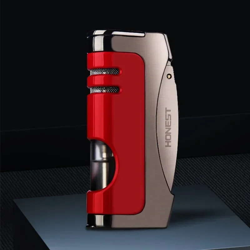 HONEST Turbo Side Pressure Windproof Lighter Butane Gas Metal Lighter Cigar Smoking Accessories Men\'s Gadgets Exquisite Gifts