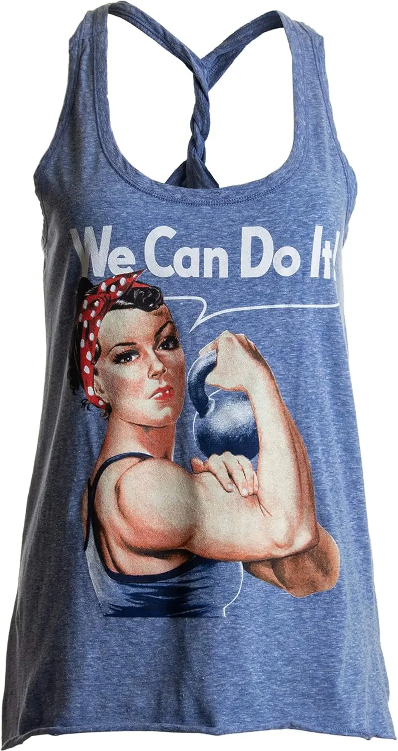 Ann Arbor T-shirt Co. Rosie The Lifter | Cute Workout Exercise Lifting Women Kettlebell Racerback Tank