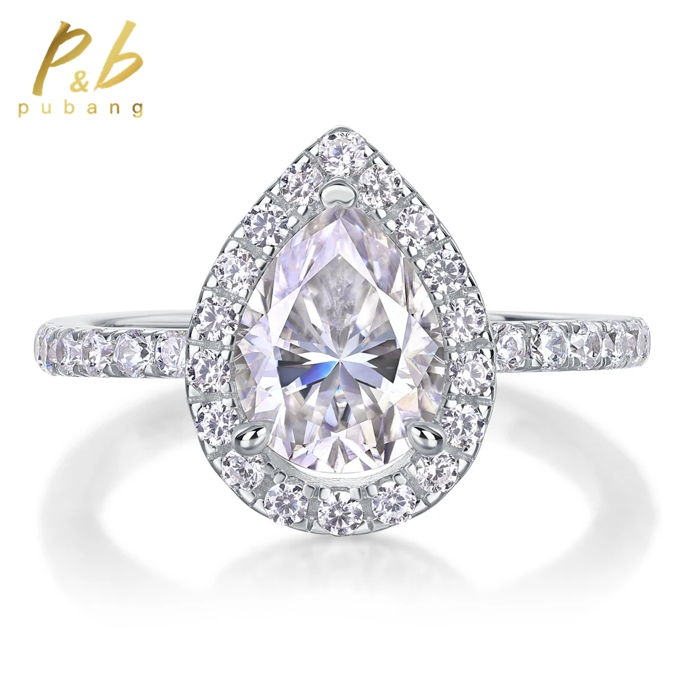 

PuBang Fine Jewelry 925 Sterling Silver Pear 1.5CT VVS1 Moissanite Diamonds Wedding Engagement Rings for Women Anniversary Gifts