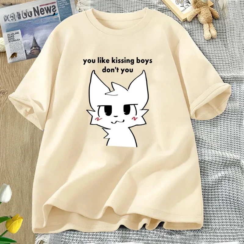 Boykisser Funny Furry Meme Graphic T Shirts Bisexual LGBTQ Pride T-shirt Csaual Kissing Women Shirt Clothing Aesthetic Clothes