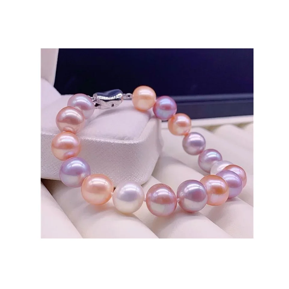 

Charming Natural 7.5"9-10mm Genuine South Sea Pink Multicolor Pearl Bracelet for Women Jewelry 925 Sterling Silver