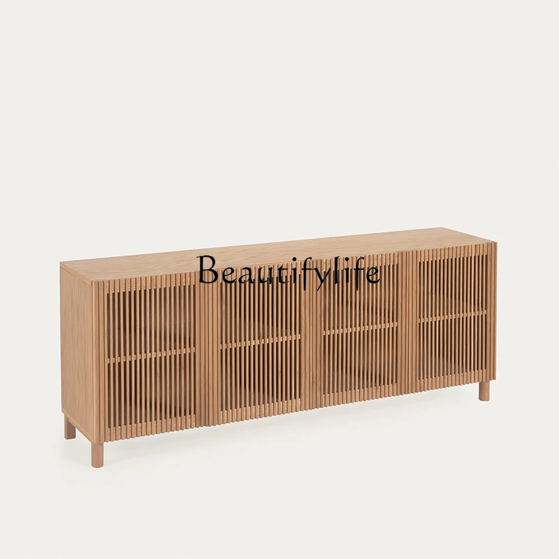 Modern Minimalist Wood Color Storage Cabinet Living Room Entrance Cabinet Solid Wood Sideboard Designer