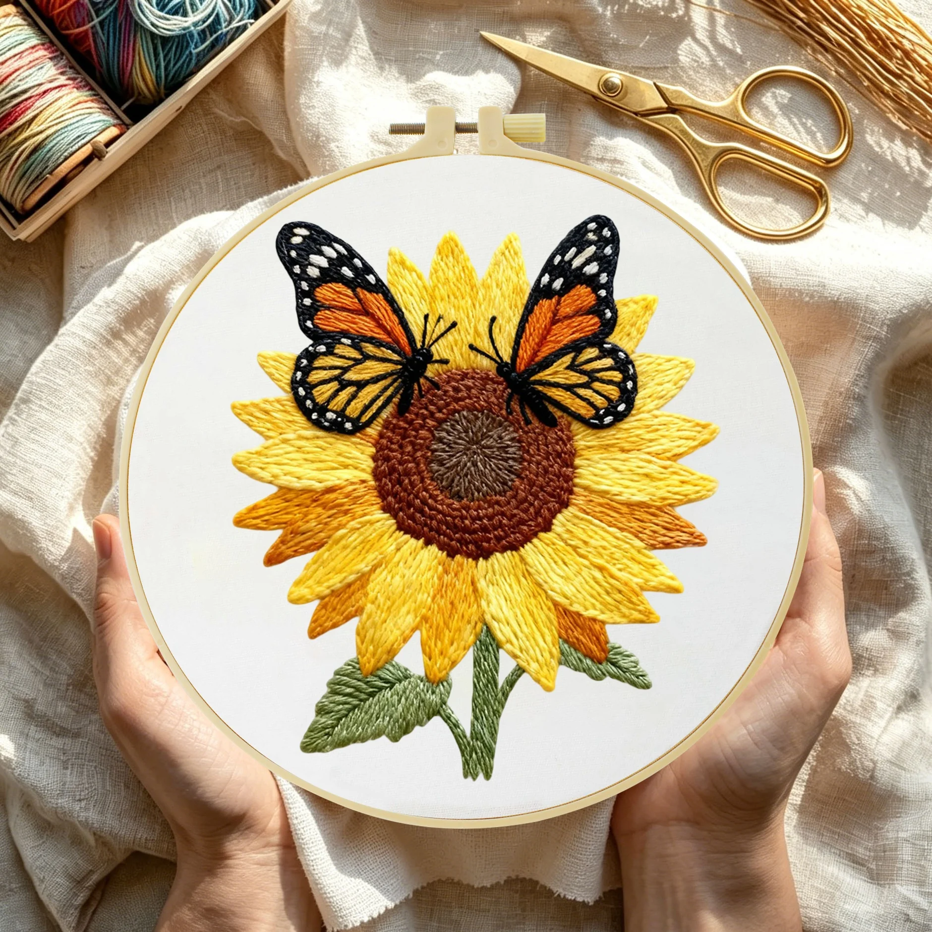 1 Stück DIY Stickerei-Material-Set für Anfänger, Stickerei-Starter-Kit, Kreuzstich-Kunst als Geschenk, Näh- und Bastelzubehör – Detail 4
