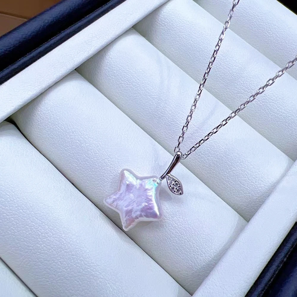 Unique Natural Baroque Lucky Star Pearl Pendant 925 Sterling Silver 100% Real Pearl Pendant Necklace Fine Jewelry Gift for Women