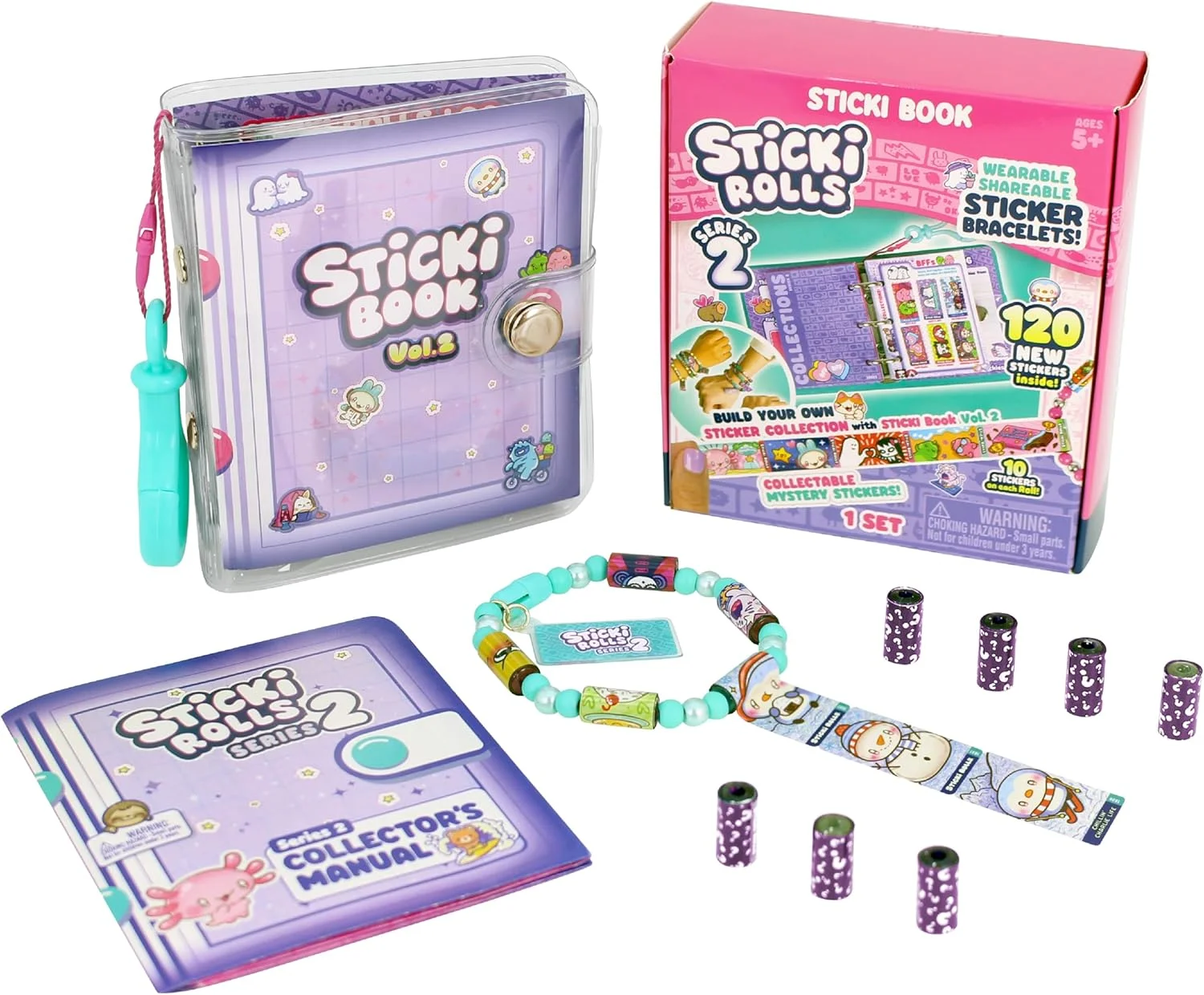 

Rolls Sticki Book - The Original Wearable Shareable Toy Sticker Bracelet + Collection Book | Includes 120 Mini Stickers |