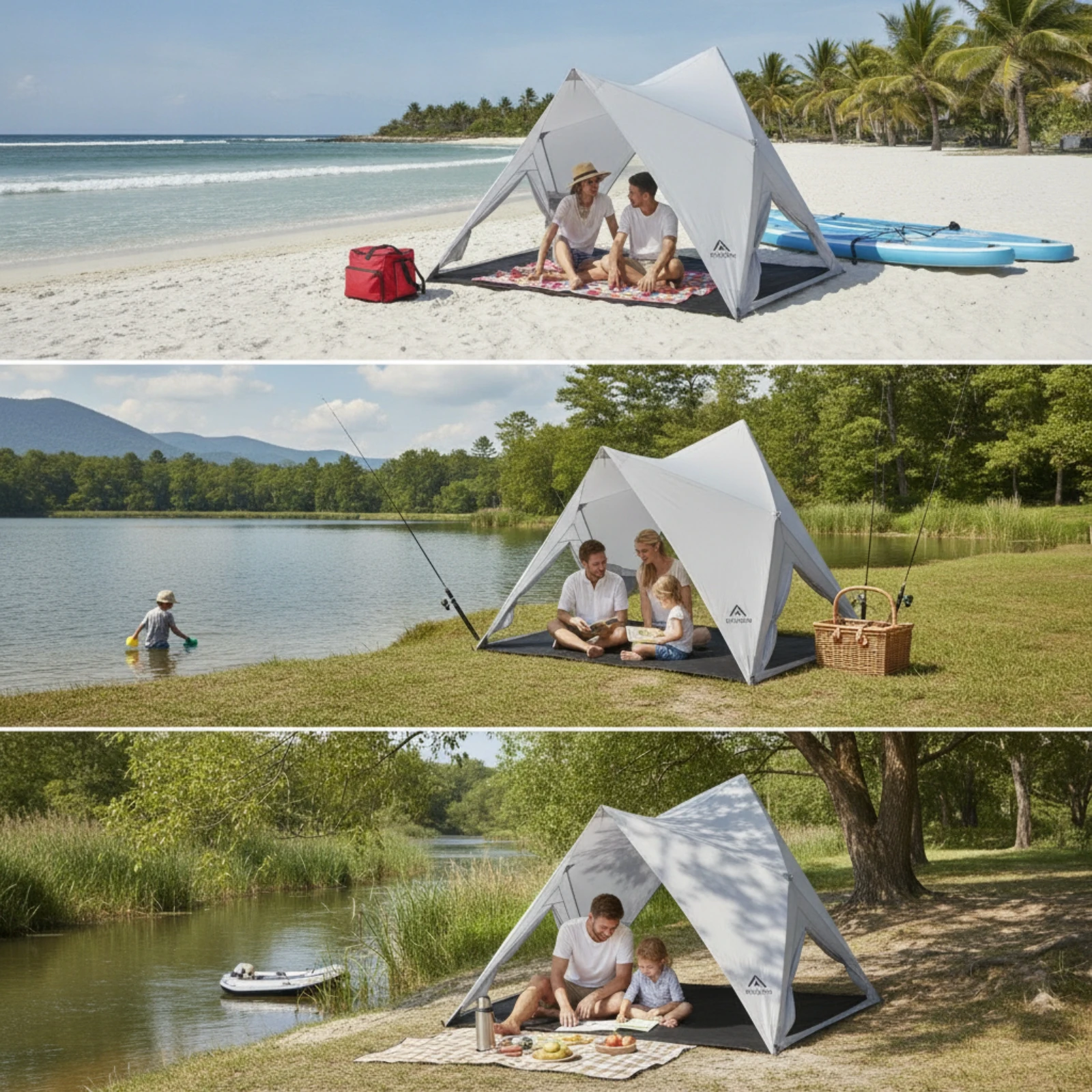 Tent Canopy with Open Sides Lightweight Triangular-Frame Tent Shelter Easy-to-Set-up Reinforced for Campers, Camping, Beach - view 3