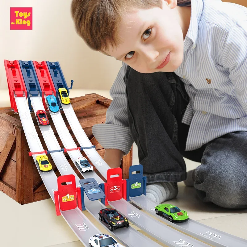 2/4/8 Cars Set Racing One-click Catapult Track Kids Toys Multiplayer Roller Coaster Parent-child Interaction Dual-mode Gameplay