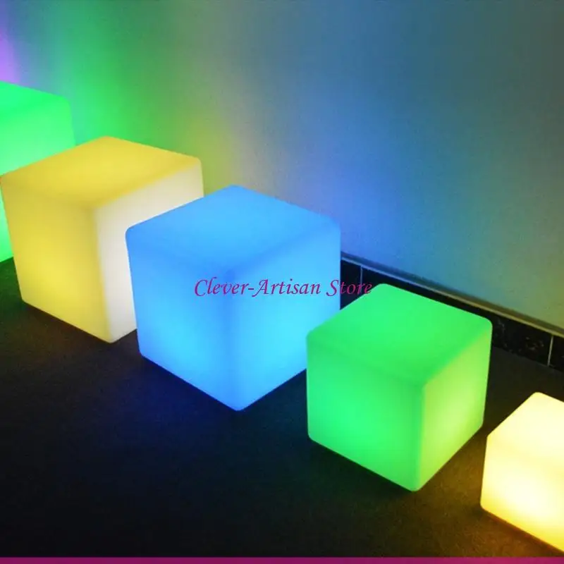 E06B Glowing Cube Square Stool LED Light Cube for Seat Chair Waterproof Rechargeable