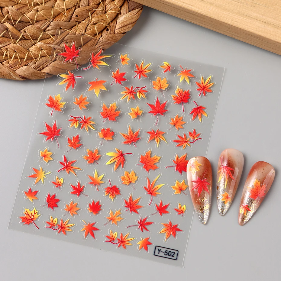 2 Stück Herbst-Ahornblatt-Nagelaufkleber, Herbstliche Orange-Rot-Gelbe Ahornblätter Nagelsticker, Thanksgiving Nagelkunst-Dekorationen, Maniküre – Detail 11