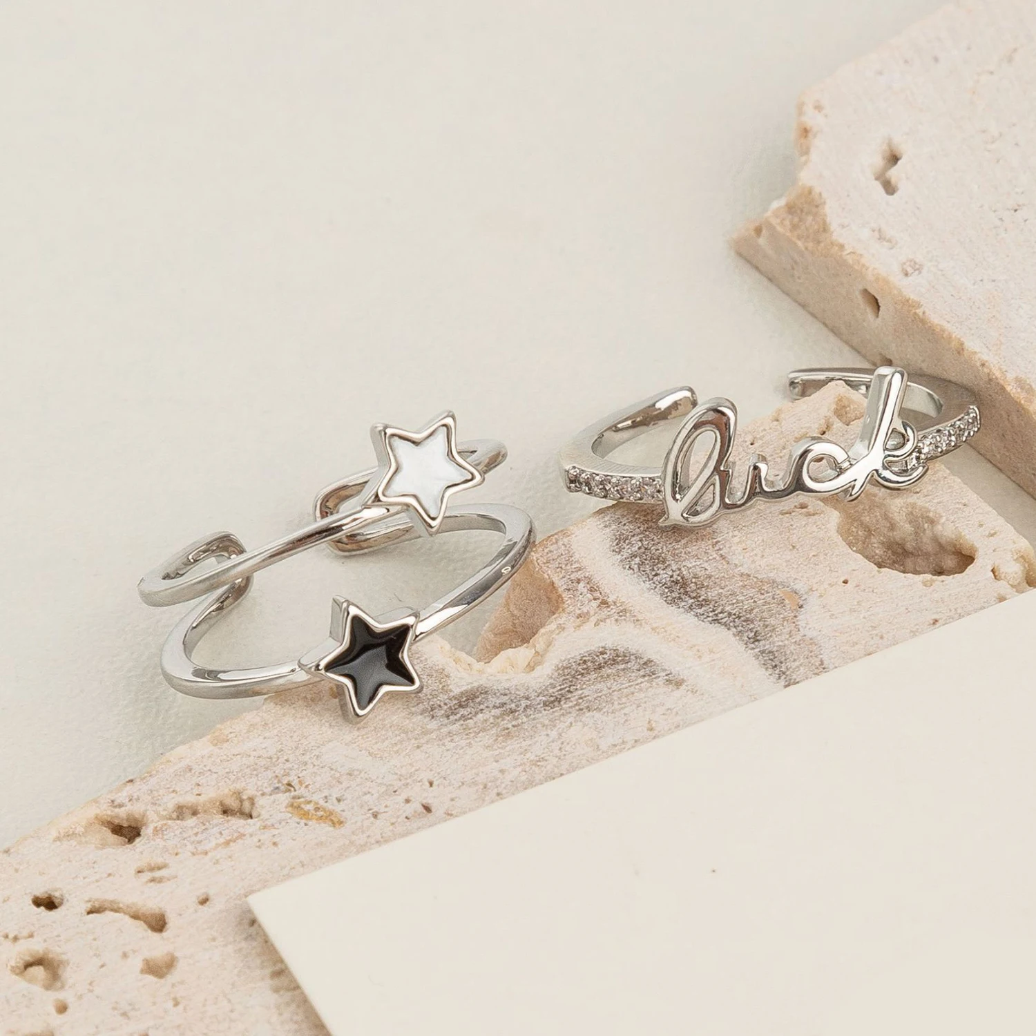 Kpop Fashion Star Zircon Crystal Rings for Women Girls Double Layer Ring Aesthetic Jewelry y2k Accessories 2024 New Trend image 3