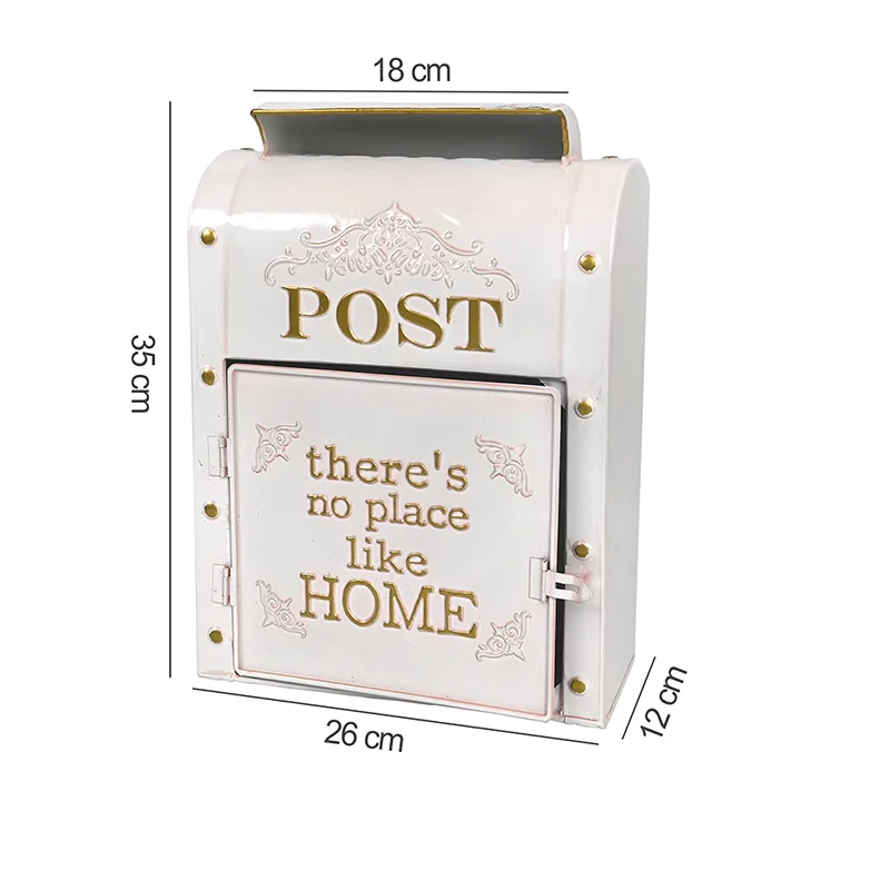 Vintage European Wall Mounted Metal Mailbox: Rustic Post Box in Blush Pink - Rainproof & Secure - 10.2” x 4.7\