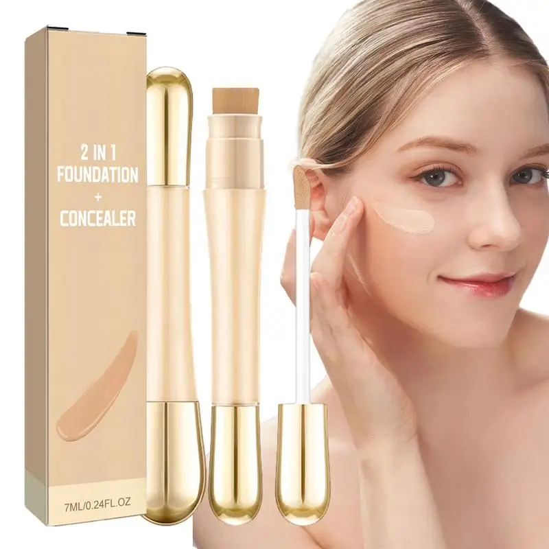 1 Stuks Gezicht Foundation Concealer Pen Langdurige Donkere Kringen Corrector Contour 2 In 1 Foundation En Concealer Cosmetisch