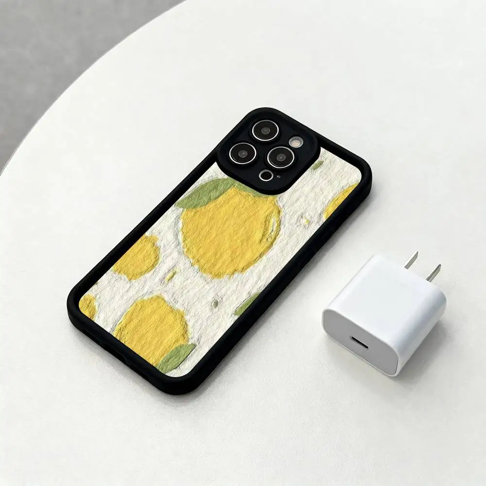 كريم الليمون لطيف جراب هاتف أسود متجمد آيفون 16 15 14 13 12 11 برو ماكس الغطاء الخلفي حالات