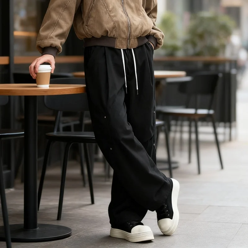 

Новые весенние прямые повседневные брюки десантника, мужские широкие однотонные рабочие брюки в стиле Харадзюку, мужские брюки с дизайном морщин