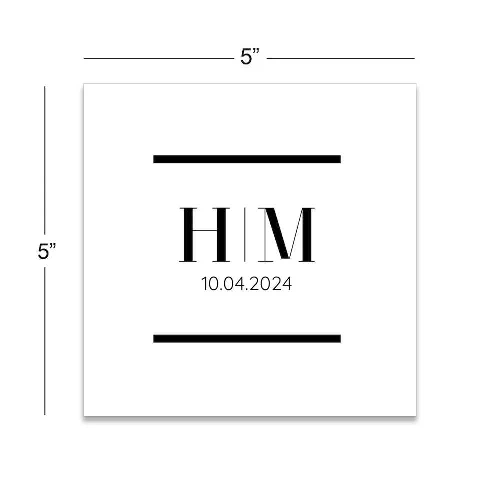 50PCS Black and White Party Initials 3 ply Premium Custom Cocktail Napkins Measure 5