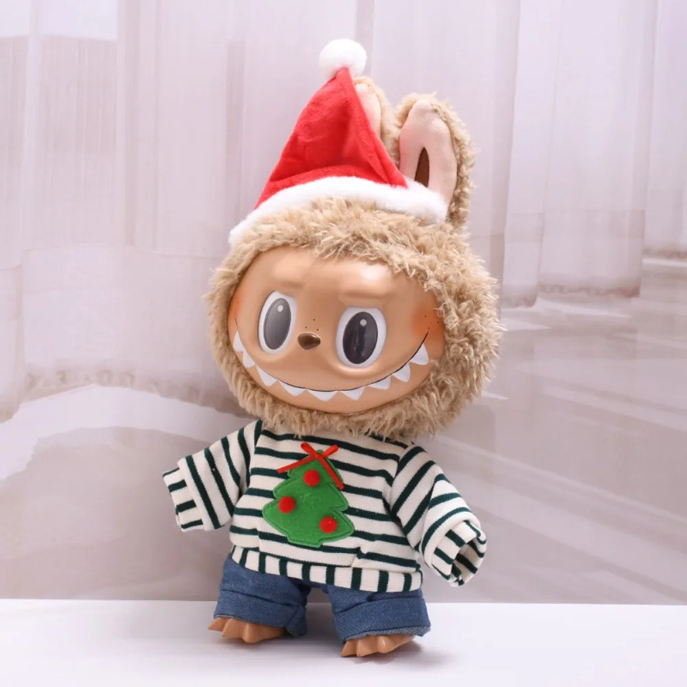 For 38cm Labubu Doll Clothing Striped Christmas Tree Costume Dress Up Dolls Accessories Changing Dress Playing House Game Toys