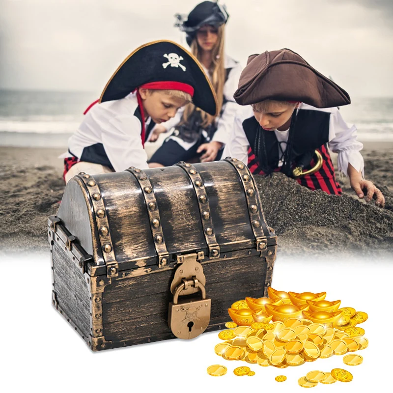 Pirate Treasure Chest Storage Box Jewelry Storage Box Pill Organizer Retro Treasure Trinket Keepsake Case Gift with Key Locks