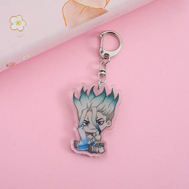 Dr.STONE Anime Acrílico Chaveiro Acessórios, Cartoon Bag Pendant, Cute Bag Charm Keyring, Amigos e Fãs Presente