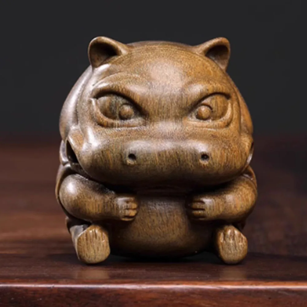 JW163- 7.5 CM Lovely Hippo Green Sandalwood Sculpture Animal Figurine Decoration Craft Gift Miniatur Ornaments