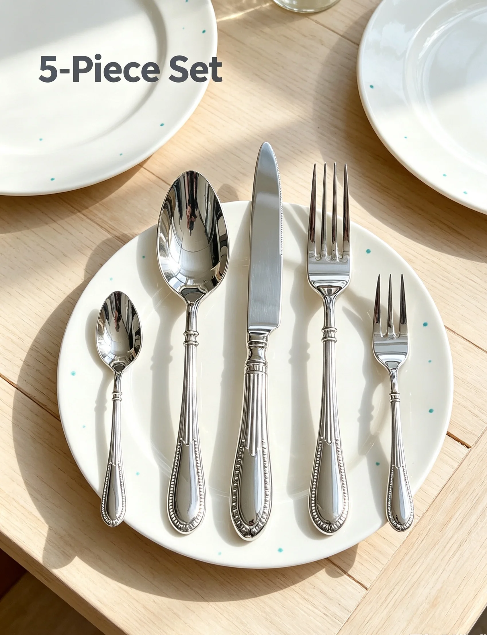 Thanksgiving Gift 5Pcs Stainless Steel Cutlery Set Straight Top Round Bottom Handled 304 420 Silverware Dinnerware Gift Box
