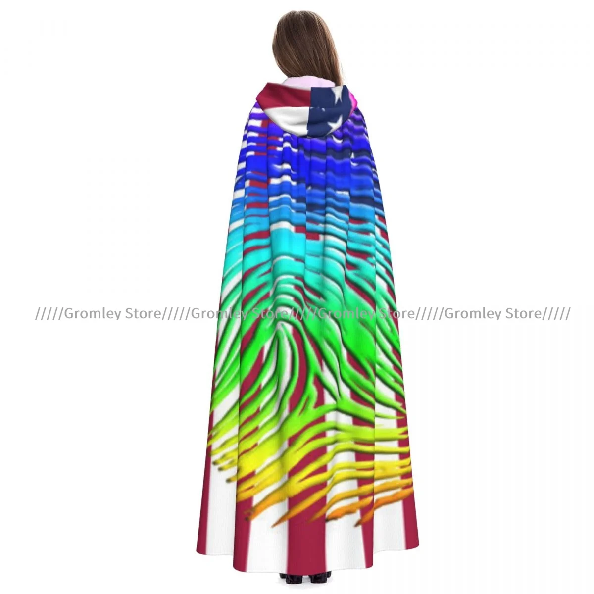 

Длинный халат ведьмы с капюшоном Радужная гордость флаг США Хэллоуин плащ костюмы для косплея для взрослых