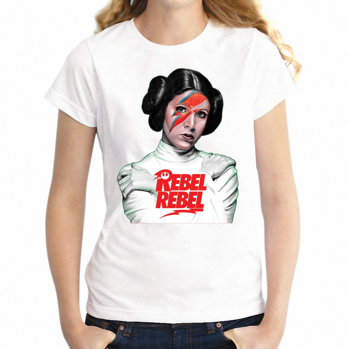 Nueva camiseta de manga corta para mujer, camiseta de princesa Leia Carrie Fisher Tribute Rebel para niña, camisetas para mujer, ropa de calle Harajuku