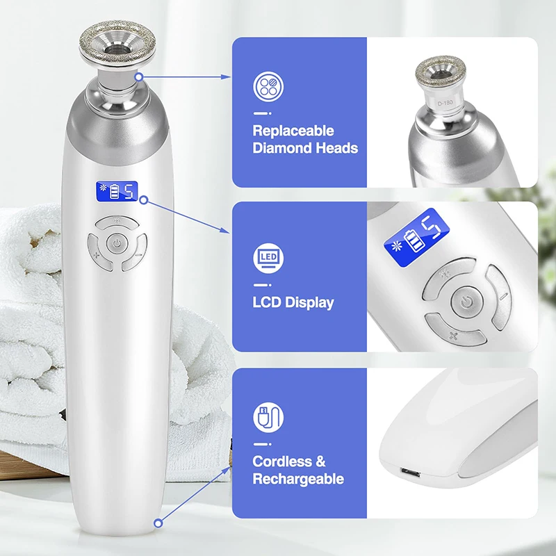 2025 sem fio diamante microdermoabrasão máquina removedor de cravo vácuo poros limpador facial ferramenta cuidados com a pele rosto dispositivo beleza