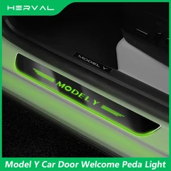 Herval per Tesla Model 3/Y copertura del pedale della porta anteriore LED illuminazione colorata striscia di soglia del pedale di benvenuto accessori interni per auto