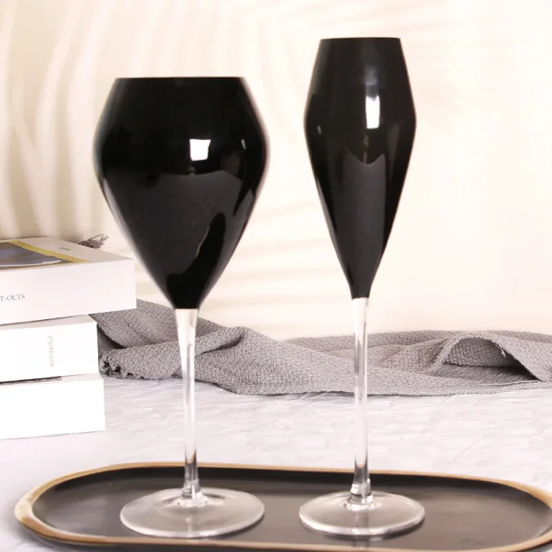 

2Pcs black crystal glass blind wine wine glass wine set, furniture ornament decorative cup